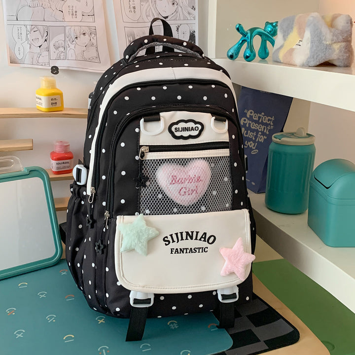Polka Dot Multi-Compartment School Backpack