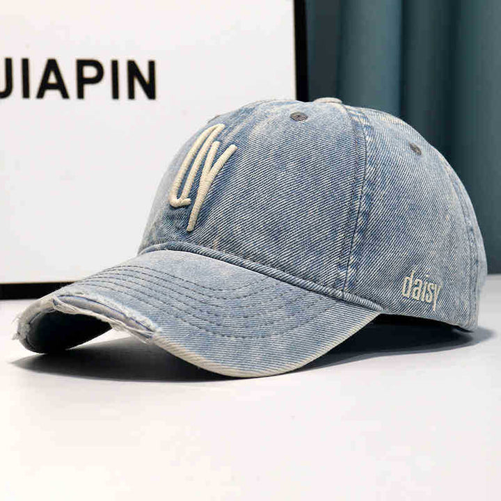 Women's Distressed Denim Embroidered Baseball Cap Kalsten