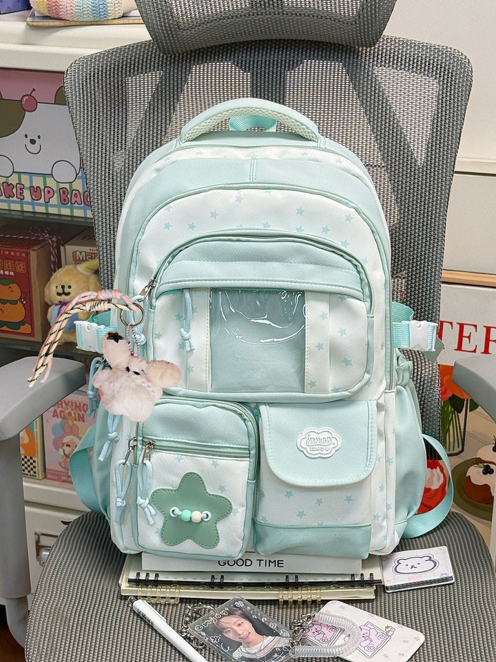 Cute Star-Print Multi-Pocket School Backpack