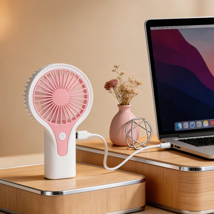 Women Portable Hand Fan with USB Charging Function and Ergonomic Handle Kalsten
