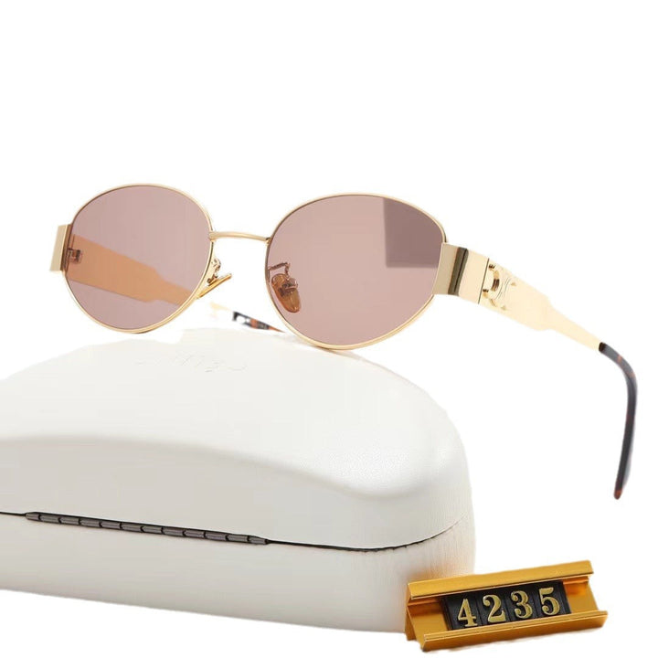 Women elegant oval sunglasses with gold-colored frame Kalsten