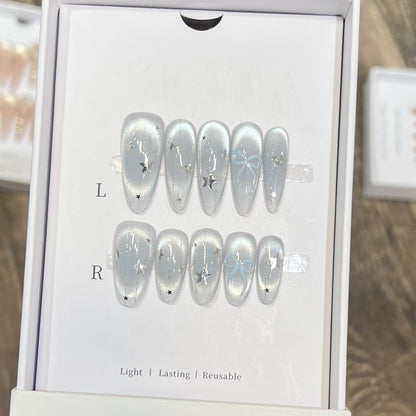 Decorative Stiletto Press-On Nail Set with Star and Bow Accents Acalora
