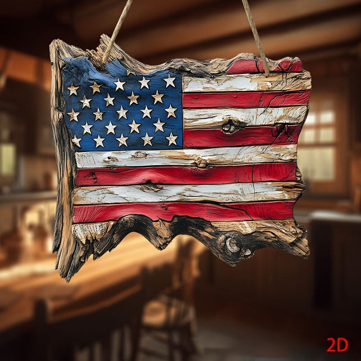 Unisex nan hand-finished rustic driftwood flag wall plaque with carved star relief and natural bark edge Kalsten