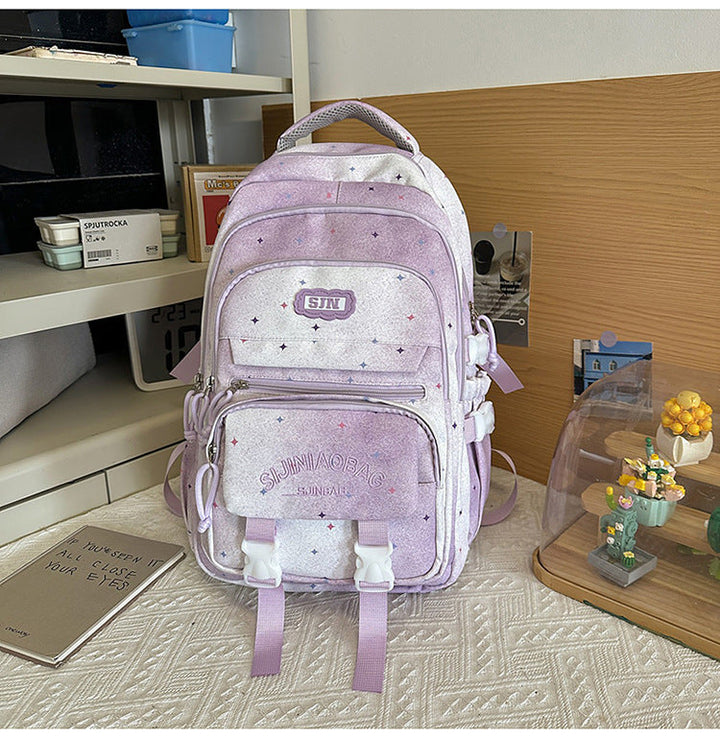 Multi-Pocket Galaxy-Themed School Backpack