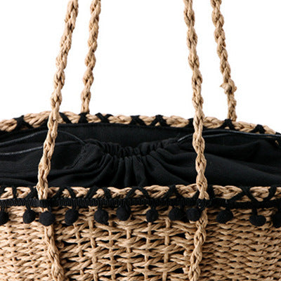 Braided Basket Bag with Pompons Kalsten