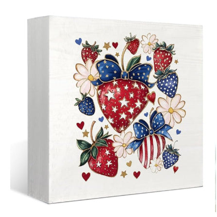 Unisex nan rustic canvas print with patriotic strawberry heart motif and vintage finish Kalsten