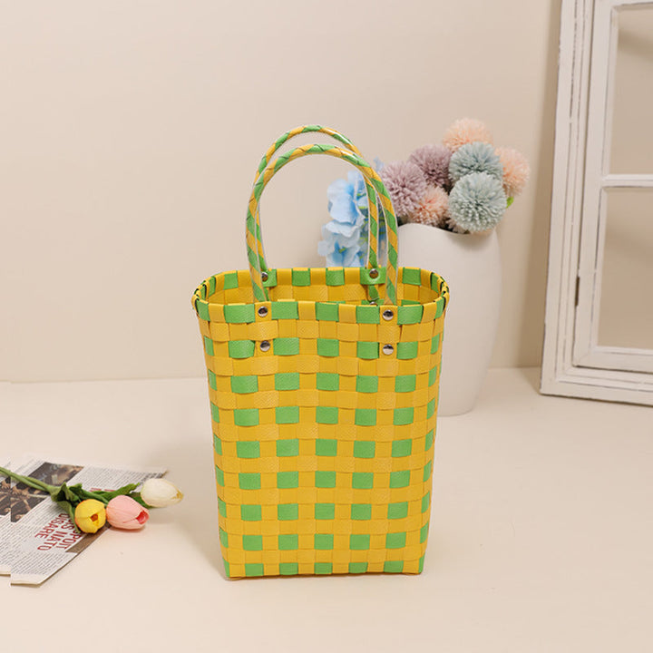 Braided Shopping Bag in Modern Checkered Pattern Kalsten