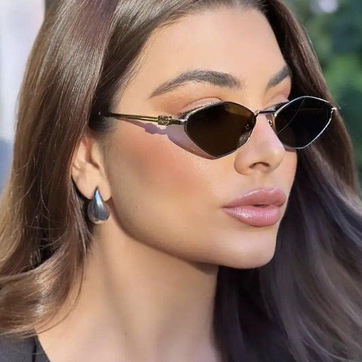Women's geometric sunglasses with glossy metal frame and polarized lenses Kalsten