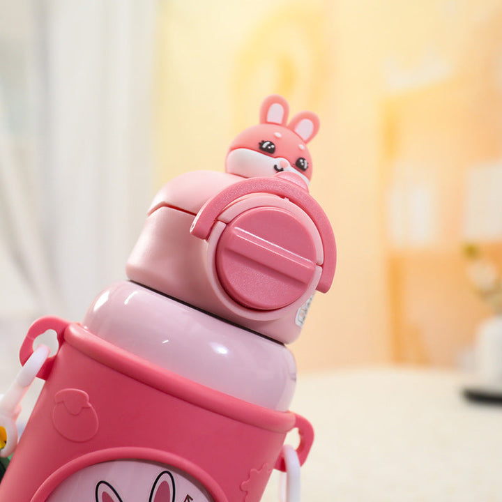 Ladies Insulated Drinking Bottle with Cute Frog Design and Practical Carry Strap Kalsten