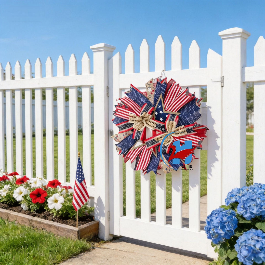 Unisex nan more patriotic door wreath in star design made of wood and jute ribbons Kalsten