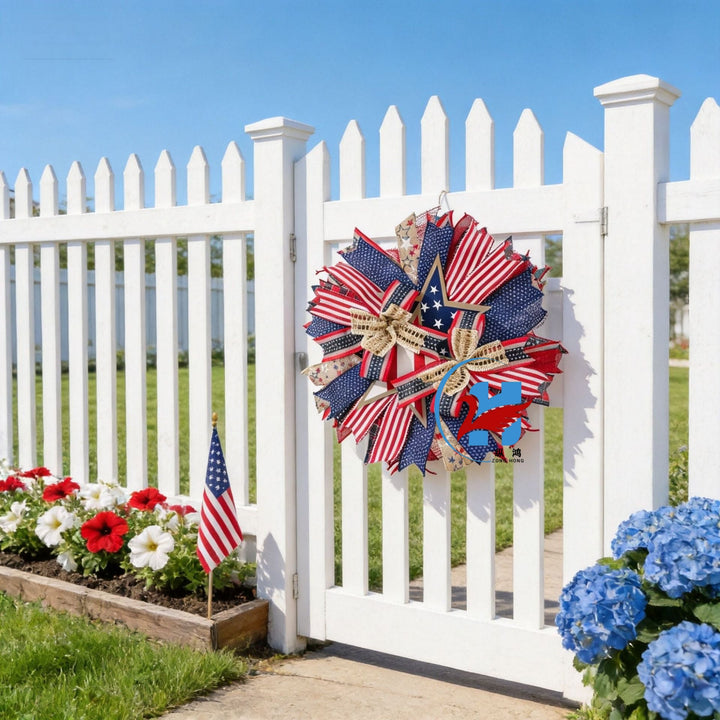 Unisex nan more patriotic front door wreath made of wood and jute ribbon with layered star and bow details Kalsten