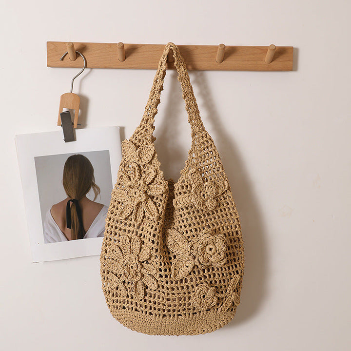 Crocheted shoulder bag with floral appliqués Kalsten