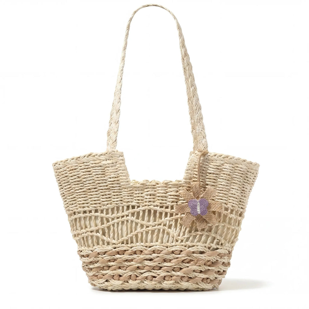 Handwoven straw bag with unique flower detail Kalsten