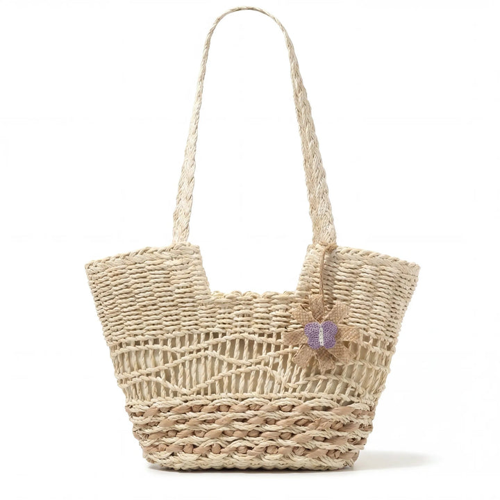 Handwoven straw bag with unique flower detail Kalsten