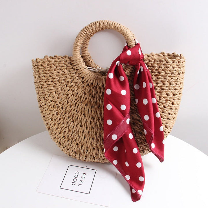 Braided basket bag with elegant silk scarf Kalsten