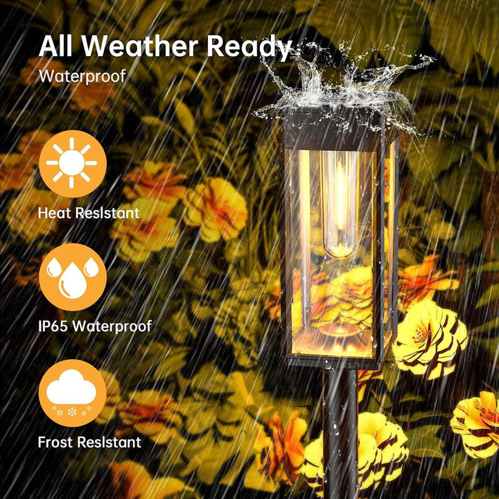 Outdoor Waterproof Vintage Glass Post Lantern With LED Filament Bulb And Ground Stake Kalsten