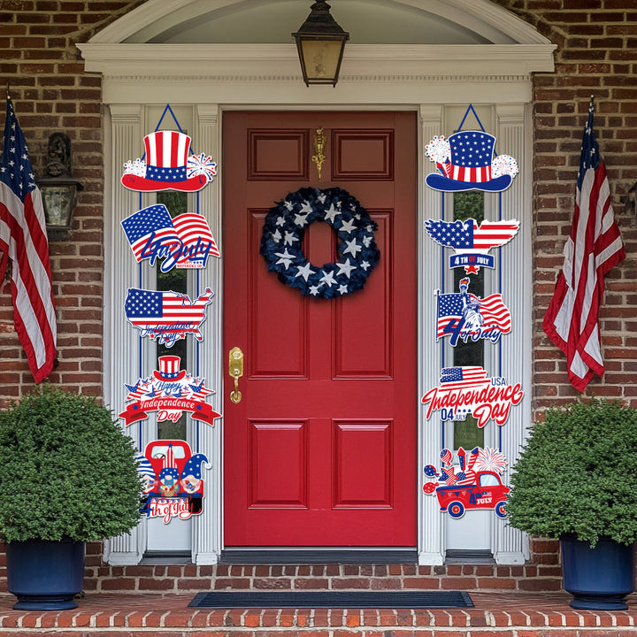 Independence Day multi-panel layered porch hanging sign garland with weatherproof PVC-backed panels and reinforced rope Kalsten
