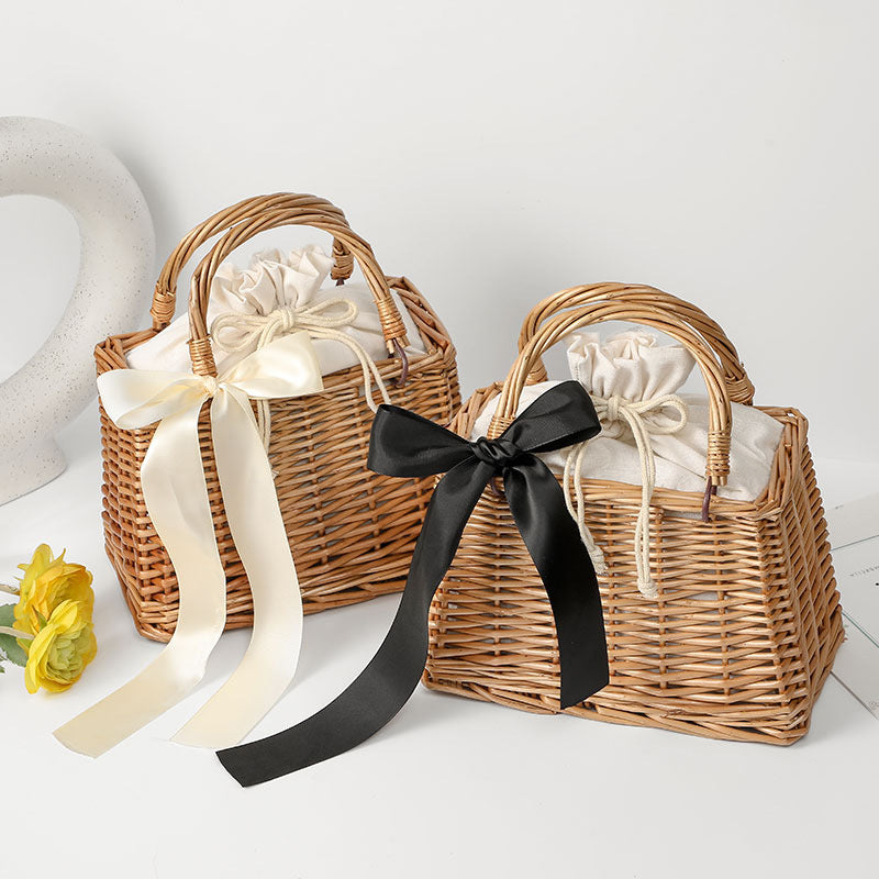 Women's Handwoven Basket Bag with Elegant Bow Accent Kalsten