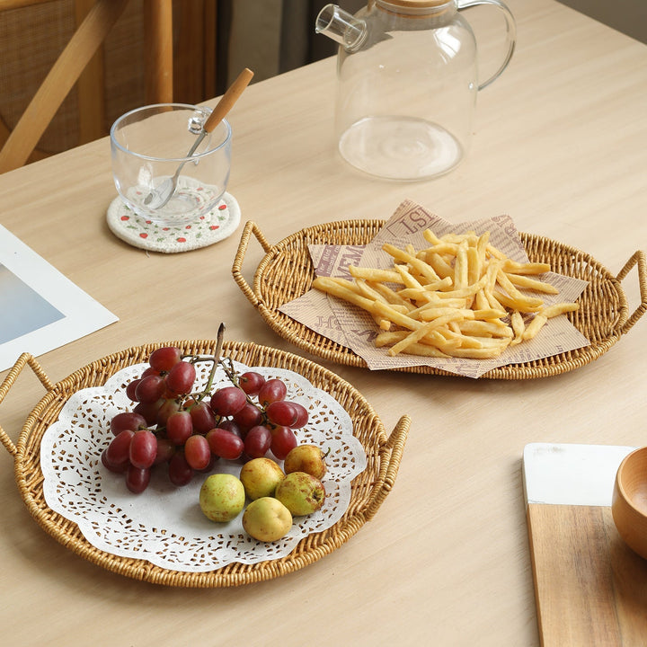 Handwoven Round Serving Tray with Ergonomic Handles Kalsten