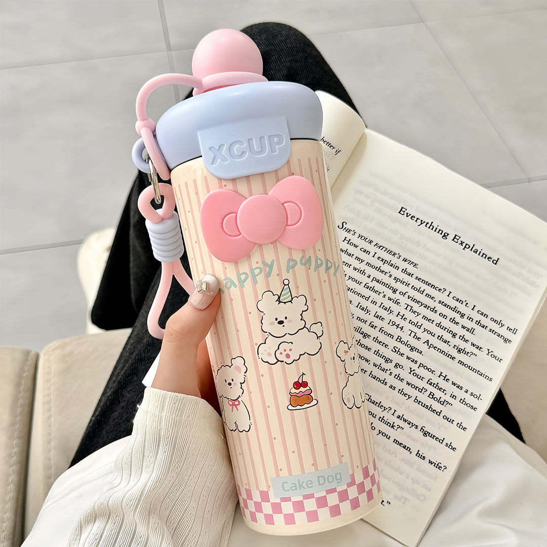 Women's water bottle with cute bunny design and integrated carabiner Kalsten