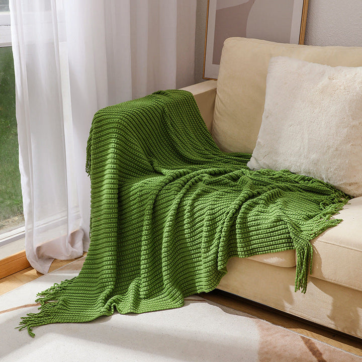 Textured Fringe Knit Throw Blanket Kalsten