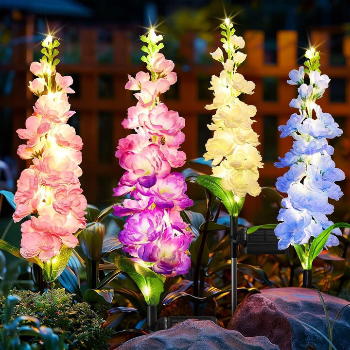 Decorative Tall Artificial Delphinium Garden Stake With Stainless Steel Spike And Adjustable Clip Kalsten