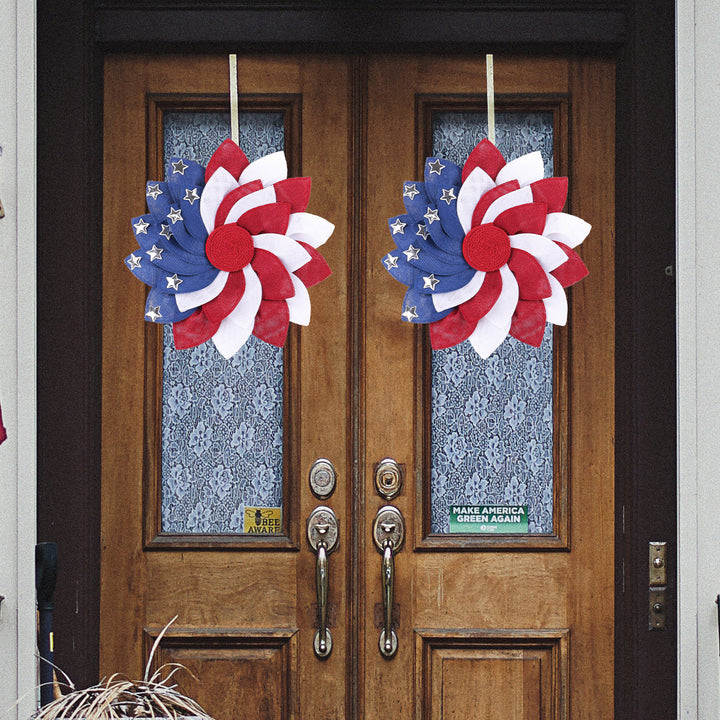 Unisex decorative patriotic door wreath flower made of linen with star studs Kalsten
