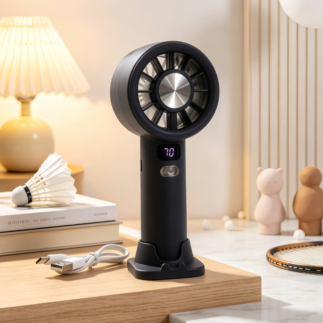 Ladies portable hand fan with LCD display and USB charging function Kalsten