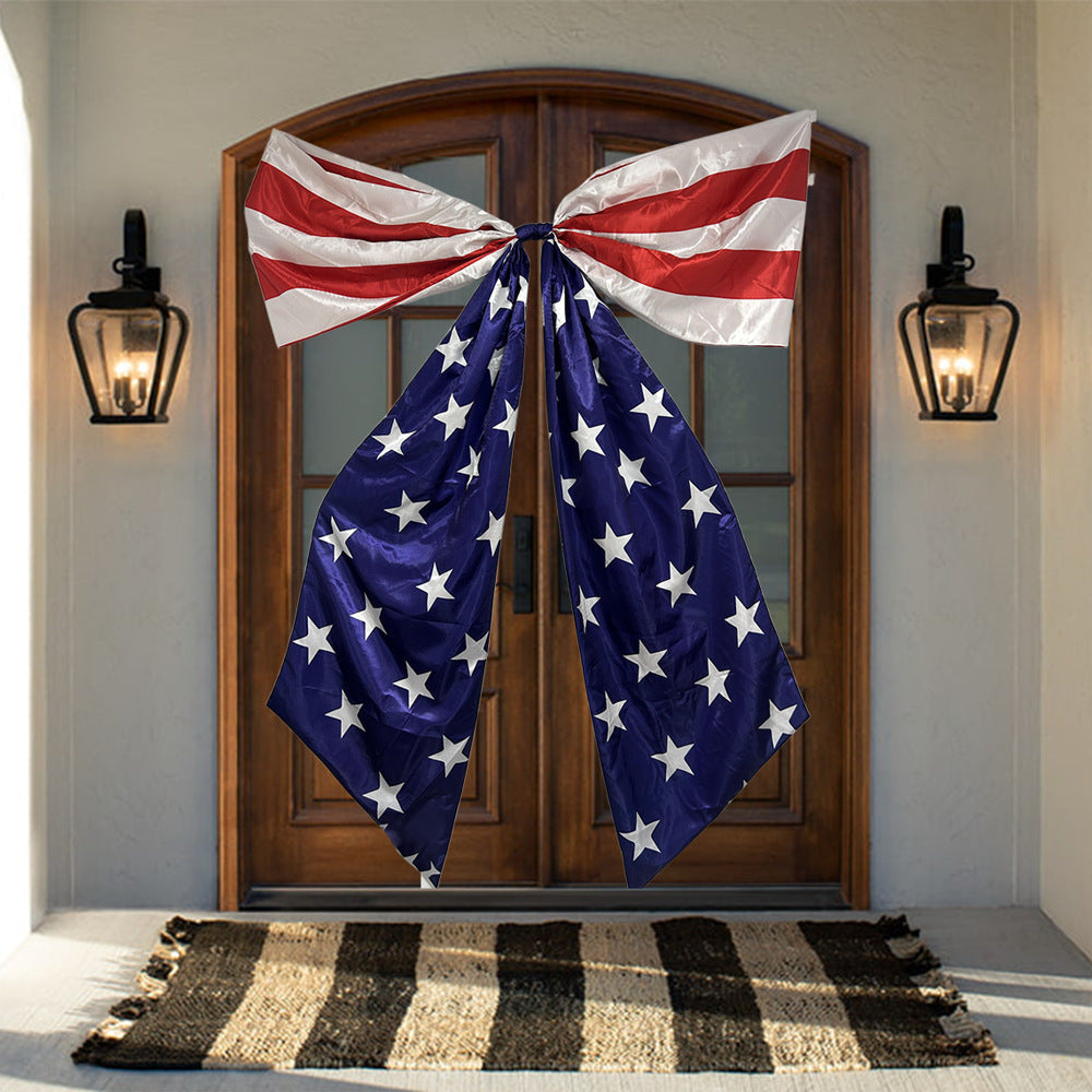 Unisex nan extra large decorative bow with long flag tail, integrated hanging loop, and weatherproof polyester Kalsten