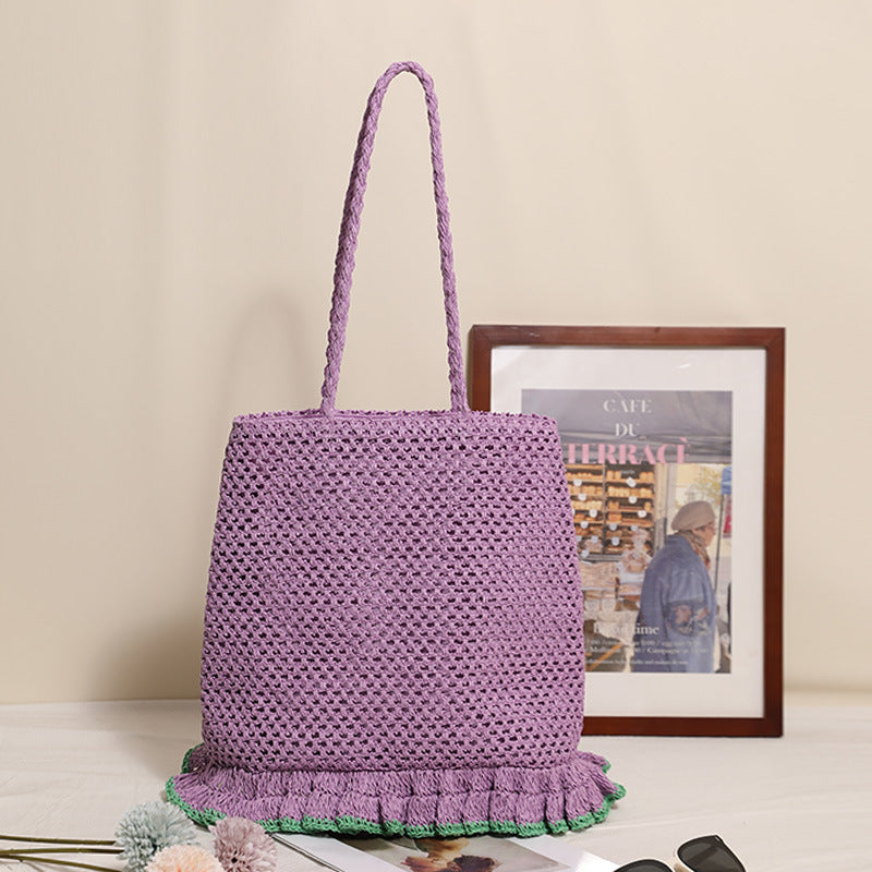 Handcrafted straw bag with fringed hem Kalsten