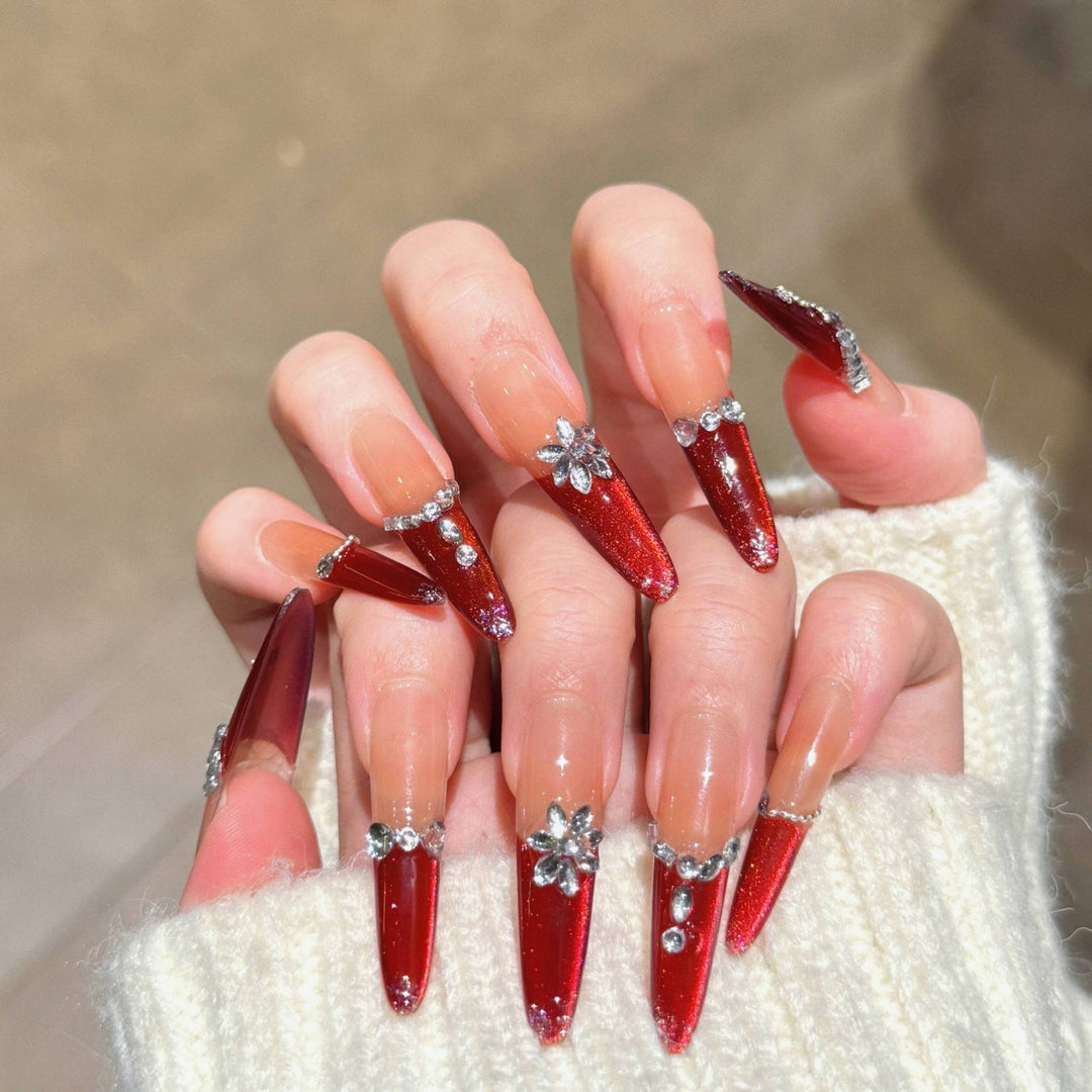 Premium Rhinestone-Embellished Acrylic Nails Kalsten