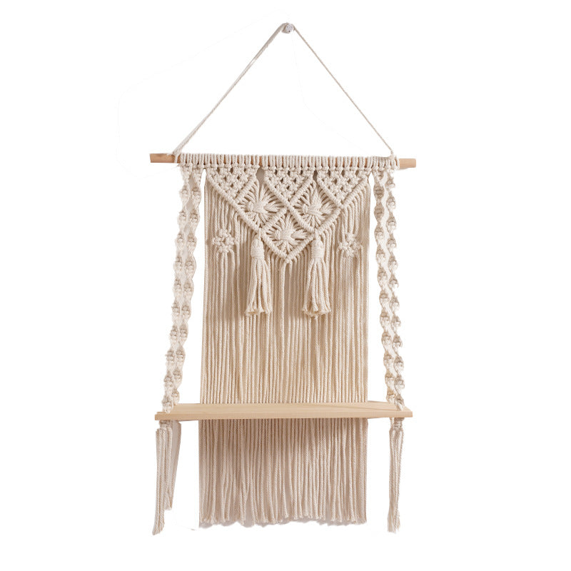 Macrame Wall Hanging Shelf with Decorative Accents Acalora