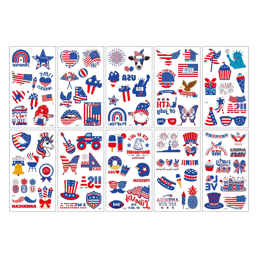 Unisex temporary tattoo sticker set with patriotic USA designs for party decoration Kalsten