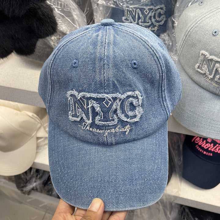 Unisex Distressed Denim Cap with NYC Embroidery Kalsten