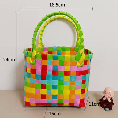 Handmade Basket Bag In Checked Design Kalsten