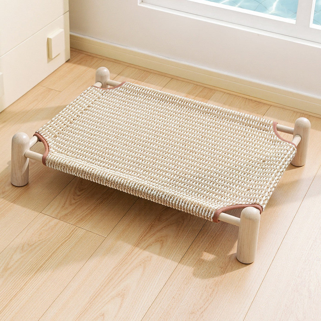 Unisex nan raised wooden pet bed with breathable, woven cover Kalsten