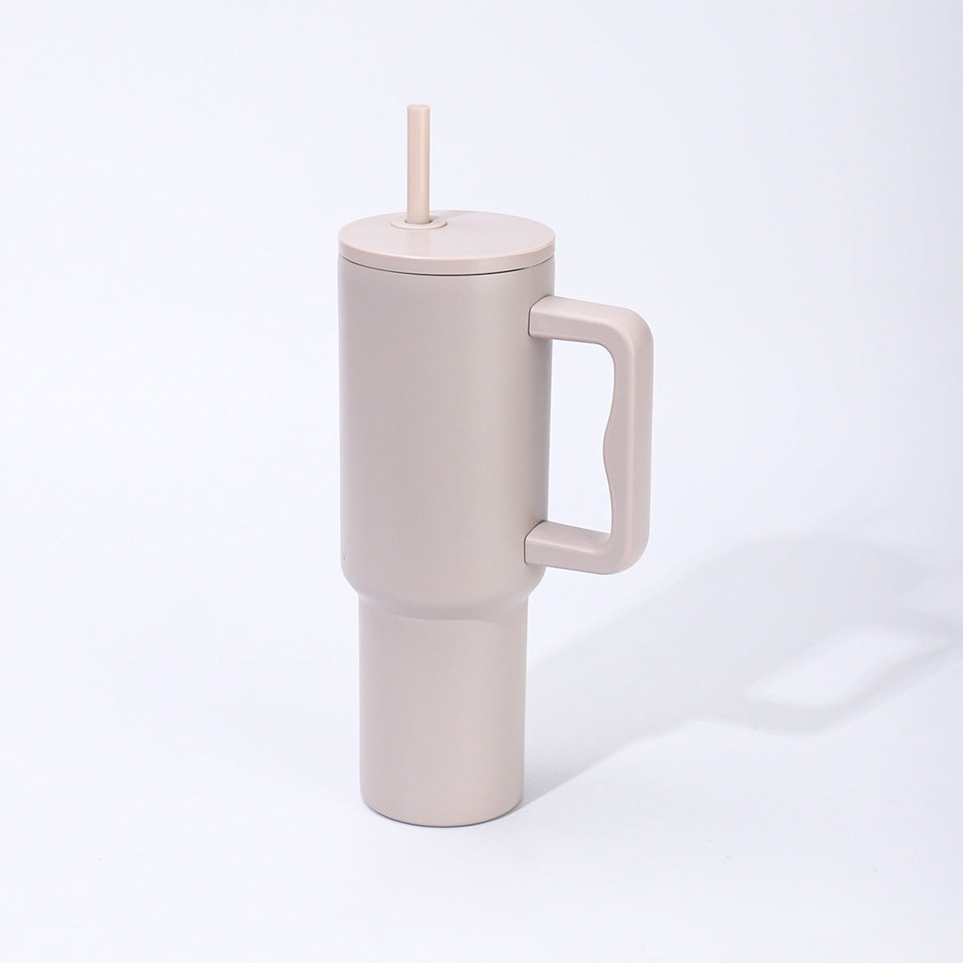 Double-Wall Insulated Travel Tumbler With Ergonomic Handle And Removable Straw