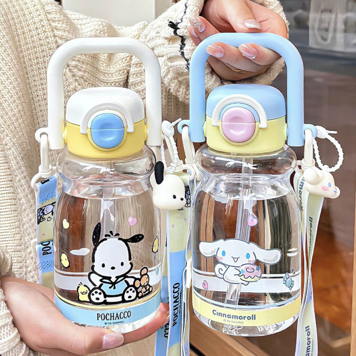 Women's water bottle with high-quality silicone carrying handle and playful character design Kalsten