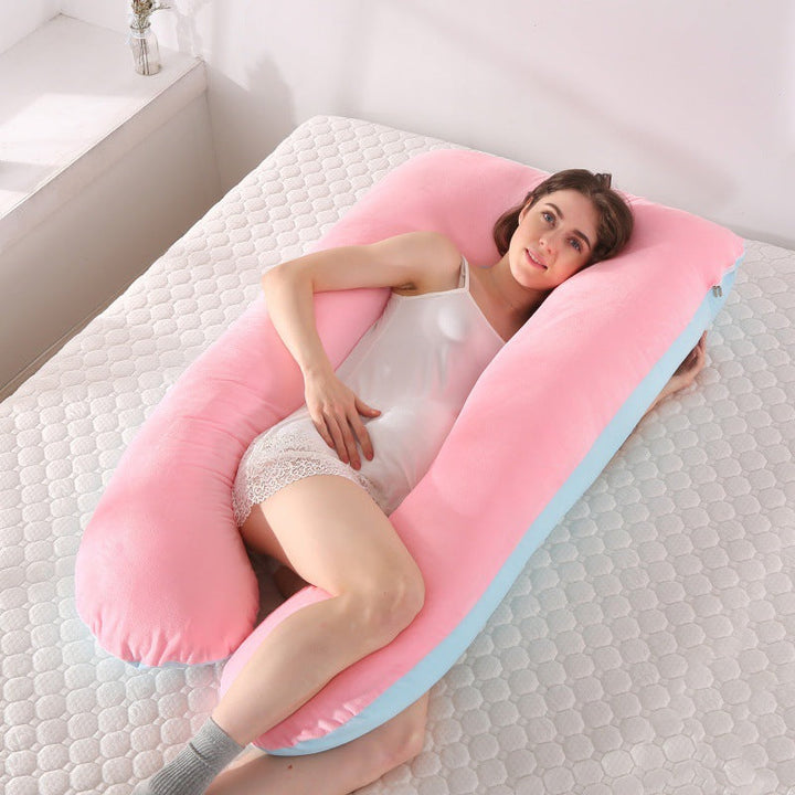 ergonomic U-shaped full-body maternity support pillow with removable washable velour cover and adjustable inner bolster Kalsten
