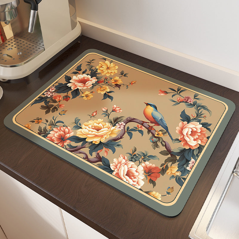 Floral Pattern Kitchen Drain Mat Kalsten
