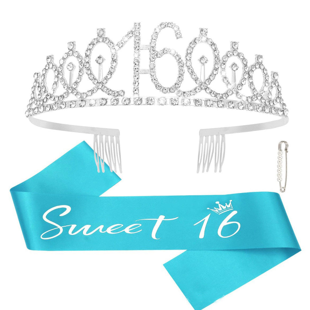 Women's birthday crown and sash set with glitter stones Kalsten