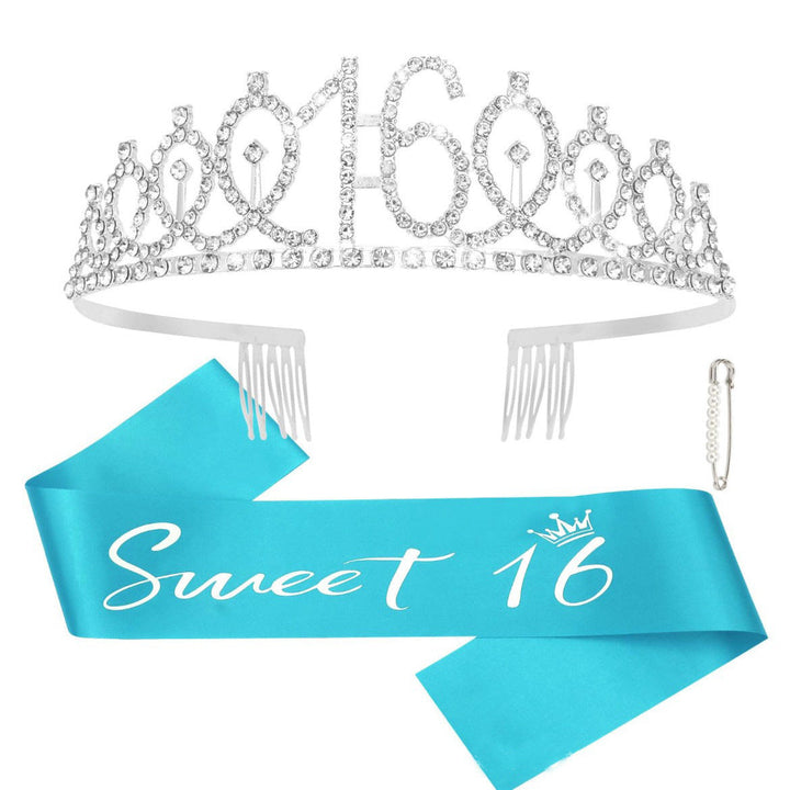 Women's birthday crown and sash set with glitter stones Kalsten