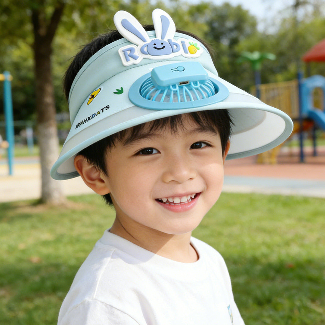 Sun protection with integrated battery fan, adjustable chin strap and cute bunny design Kalsten