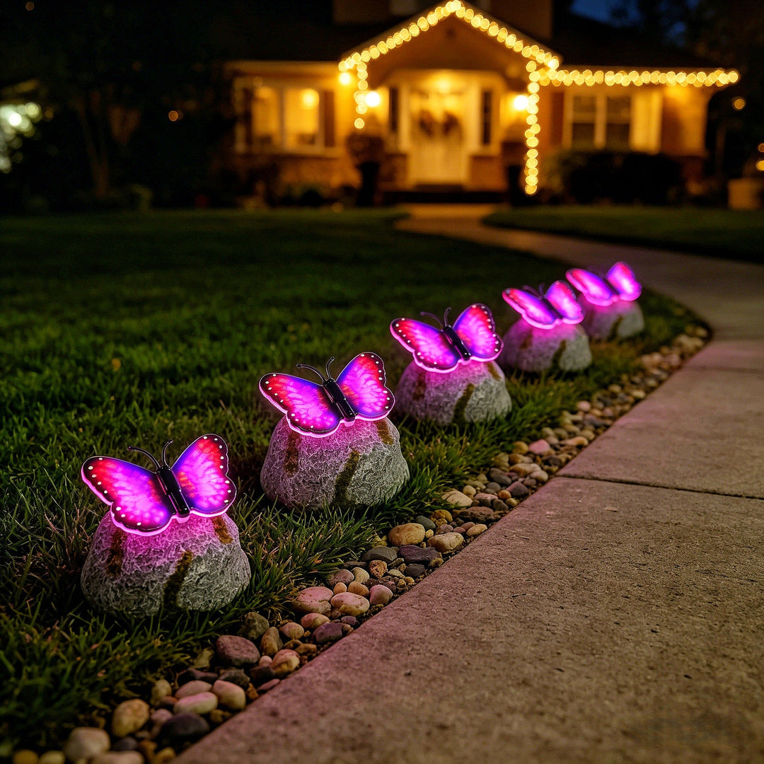 Decorative Solar-Powered Butterfly Perched Stone LED Garden Accent Kalsten