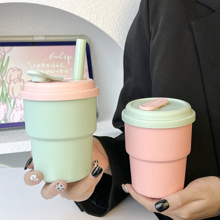 Women's Reusable Drinking Cup with Integrated Straw and Secure Closure Kalsten