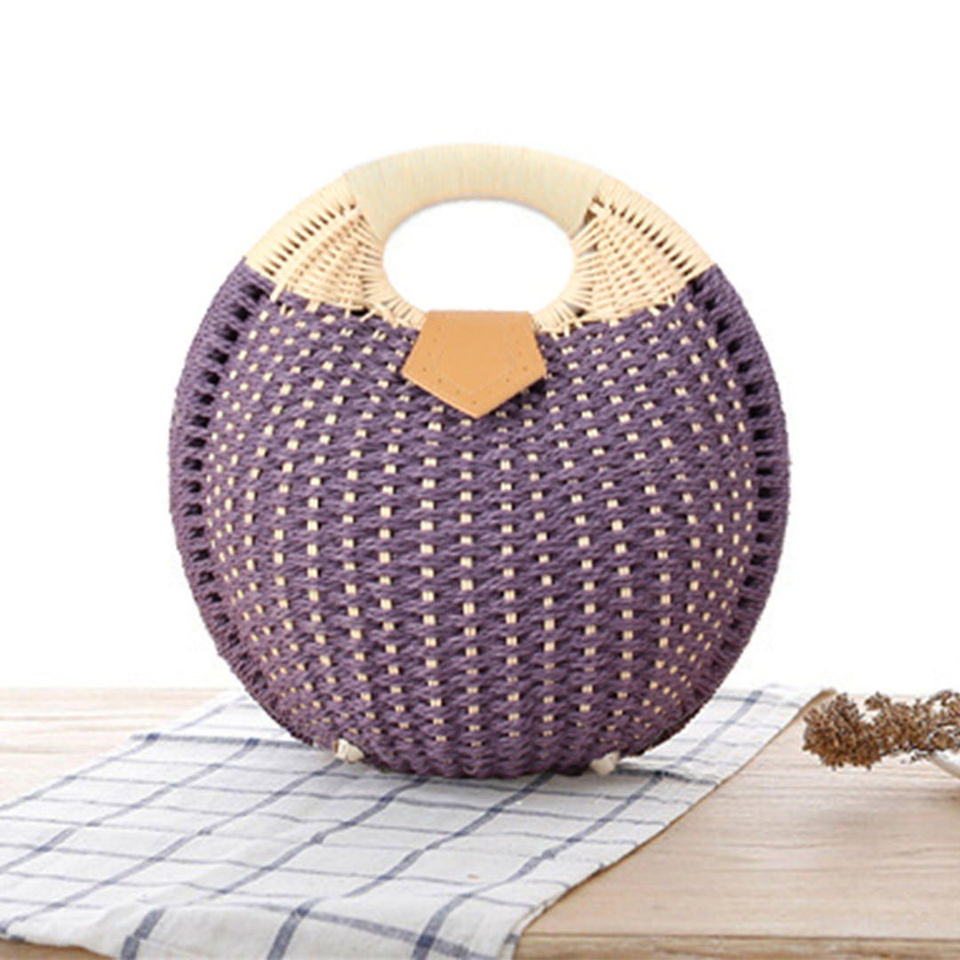 Round straw bag with elegant leather handle Kalsten