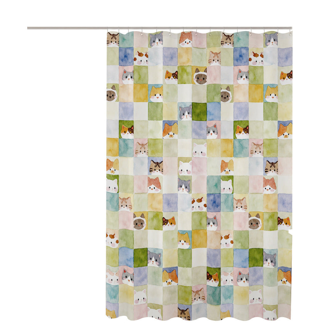 Watercolor Cat Print Shower Curtain Kalsten
