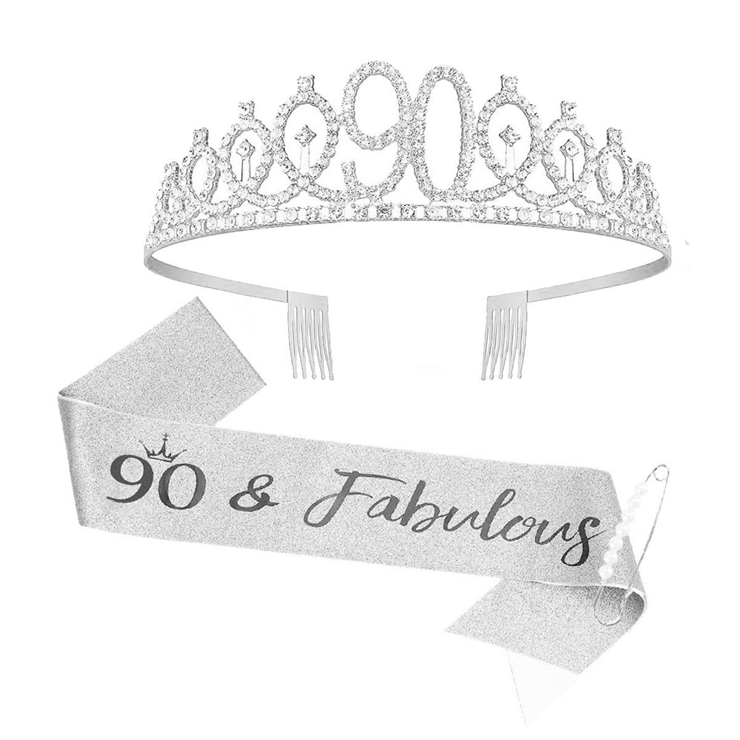 Women Crystal-Embellished Birthday Crown with Personalized Sash Kalsten