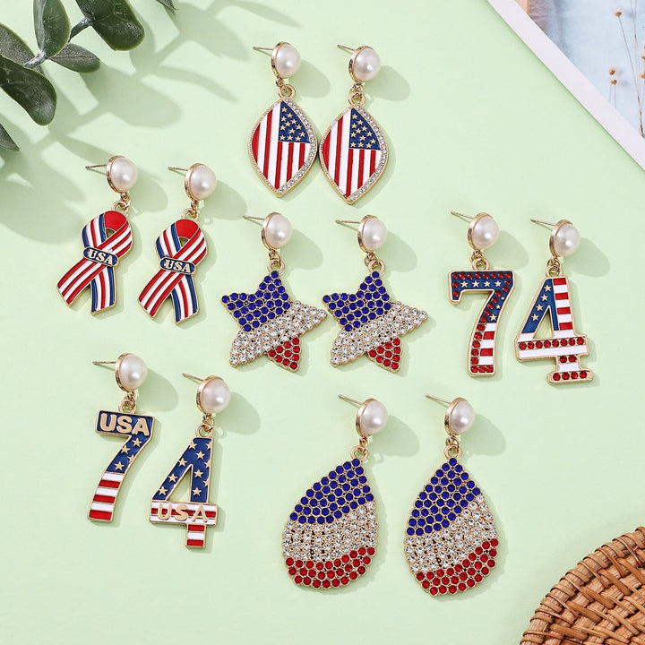 Women's nan patriotic enamel number drop earrings with faux pearl studs Kalsten