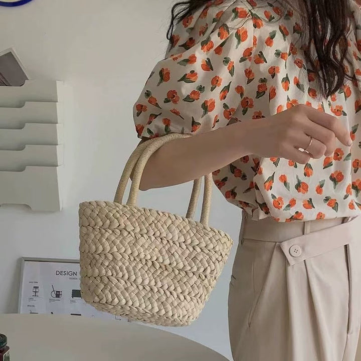 Handcrafted basket bag with double handles Kalsten